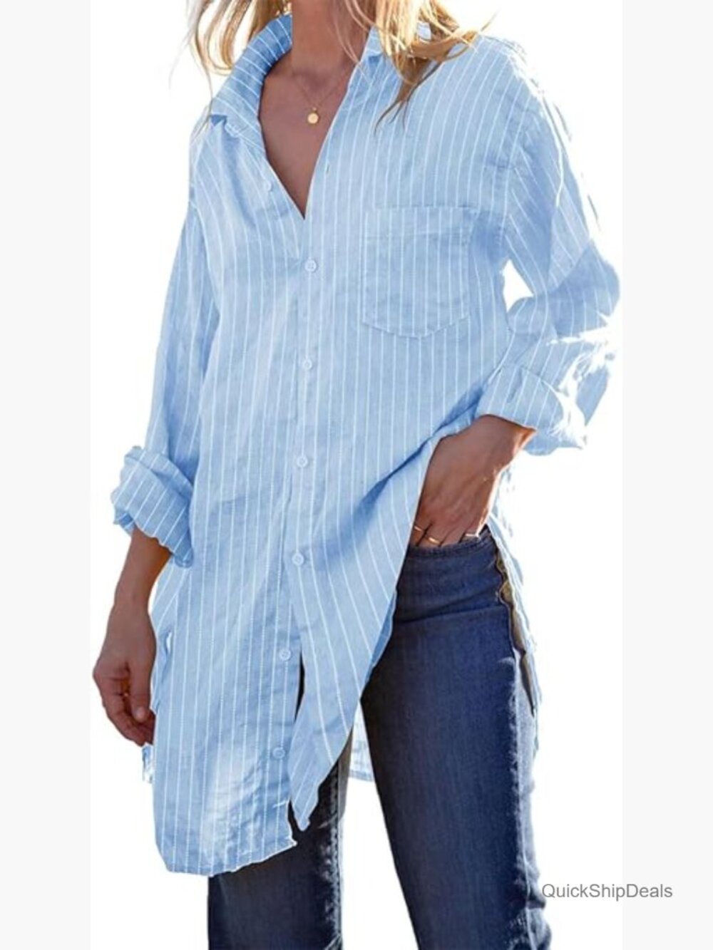 Linen Cotton Long Sleeve Button Down Tunic Cover Up Shirt